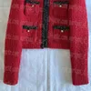 Veste de couleur contrastée pour femmes, courte, élégante, de luxe, de styliste, rouge, manches longues, manteau de printemps