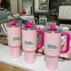 Flamingo Pink Parade 40oz rostfritt stål äventyr H2.0 Tumblers koppar med handtag lock sugrör resbilmuggar isolerade dricksvattenflaskor