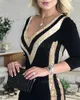 Basic Casual Dresses New Strap Metal Buckle Womens Midi Dress Knitted Ribbing Long Sleeve V-Neck Female Dresses Solid Slim Party Dress Ladies Clothe T240221