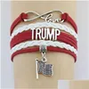 Charm Bracelets Charm Bracelets 10Pc/Lot Infinity Love Bethe Change Trump Flag Charms Bangles Leather Braid Wrap Bracelet Men Women Fa Dhetf