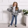 Kurtki 2024 Girl Winter Jacket / Faux Furtats Black and White Stripe