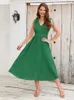 Abiti casual WYWMY Estate senza maniche pieghettato A Line Dress Ladies Sexy scollo a V Carro armato con lacci Elegante abito estivo da spiaggia Abiti da donna