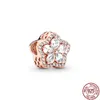 Sier Sparkling Rose Gold Snowflake Circular Heart-Shaped Charm Bead Fit Original Halsband Armband Diy Jewelry