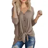 Women's Blouses Women Blouse Spring Single-breasted Irregular V Neck Hem Commute Simple Pure Color Knitted For Outdoor Travel Daily Life