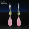 Brincos lamoon 100% natural lágrima rosa quartzo 925 prata esterlina brincos femininos jóias finas s925 lmei032