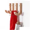 Hooks Rails Natural Wooden Coat Hook Study Wall Mounted Clothes Scarf Hat Bag Storage Hanger For Home Living Room Drop Delivery Ga Dhle9