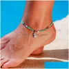 Anklets Vintage Ethnic Bohemian Beach Vacation Anklet Bracelet Blue Beaded Pineapple Charm Double Chain For Woman Man Jewelry Drop De Dhnjl