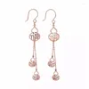 Boucles d'oreilles pendantes à breloque classique, gourde Fu en or violet 585 pour femmes de Style ethnique plaqué Rose 14K, bijoux de style Long