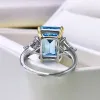Anéis de luxo 100% 925 prata real 10*14mm aquamarine alto carbono anéis de diamante para mulheres pedras preciosas casamento banda festa jóias finas presente