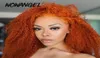 Рыжий оранжевый цвет 13x6 глубокая часть парики из натуральных волос на кружеве спереди 150 предварительно выщипанные бразильские кудрявые вьющиеся парики Remy на кружеве фронтальные парики9369717