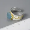 Ringe Lotus Fun Lange Blätter Natürlicher Aquamarin-Edelstein Verstellbare Ringe für Frauen 925 Sterling Silber Original Luxus Edlen Schmuck