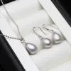 Set di gioielli con perle d'acqua dolce per donna, set di autentiche perle naturali in argento 925 con orecchini pendenti, regali per la fidanzata