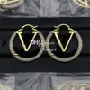 Designer Rhinestone Pendant Earrings Dangles 4cm Letter Plated Golden Earrings Eardrops With Gift Box