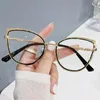 Solglasögon 2024 Anti-Blue Light Women Cat Eye Eyeglasses Frame Brand Designer Retro Overized Optical Glasses Frames Clear