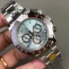 Montre pour hommes montre d'usine propre argent propre chronographe saphir lunette en céramique 904l étanche avec boîte carte de numéro de série