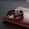 Bracelets JewelOra Customized 3Layers Brown Leather Bracelets for Men Personalized Engraving Name Infinity Wristband Bracelets