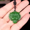 Anhänger Chinesischer Natürlicher Tigerkopf Grüne Jade Anhänger Halskette Handgeschnitzter Charme Jadeit Schmuck Mode Amulett Geschenke für Männer