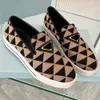 Embroidered fabric slip on shoes graphic design concept has always characterized collections is reflected in these sporty reinterpretation of the iconic triangle