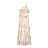 Casual Dresses 2024 Summer Women's Silk Satin Texture Opening Design Suspender Dress With Slant Collar Asymmetrical Slim Long Kirt