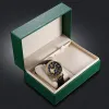 Affichage vert boîte de montre boîtier en cuir boîtes d'emballage de haute qualité couvercle rabattable montres pendentif collier boîte homme bijoux emballage cadeau