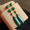 KQDANCE réel 925 en argent Sterling avec pierre gemme naturelle vert Malachite longue mince larme boucles d'oreilles bijoux fins pour les femmes 240220