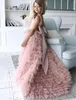 Cacscading Buffles Pink Girls Girls Pageant Dresses Princesa Uma linha Jewel Backless Flower Girl Dress com Big Bow Sash Adolescentes formais de festa de festa de festa BC18242