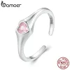 Rings bamoer 925 sterling zilver stapelbare roze hart openingsringhoek vleugels verstelbare ring fijne sieraden voor vrouwen feest