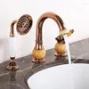 バスルームシンクの蛇口豪華な金色の真鍮ジェイドストーン滝faucet basinバニティミキサーハンドヘルドシャワーヘッドとタップ