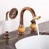 Badkamer wastafelkranen luxe goud massief messing jade steen waterval kraan wastafel ijdelheid mengkraan met handdouche