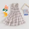 Girl Dresses Toddler Girls Sleeveless Plaid Dress Summer Clothes Square Neck Casual Ruffle Tiered Smocked Sundress