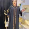 Robes décontractées africaine grande taille femme robe musulmane Moyen-Orient ethnique Robe en V perle du col