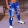 Jeans femininos luz azul rasgado para mulheres 2024 estilo de rua sexy baixo aumento angustiado calças estiramento magro buraco denim lápis calças
