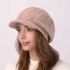 Baretten Hoge Kwaliteit Wol Dames Winter Warm Slouchy Kabel Gebreide Muts Schedel Baret Hoed Met Vizier Outdoor Dikker Dame Bonnet Gorros