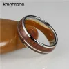 Band 8mm Silvery Tungsten Wedding Band 2 Grooves Rose Wood Inlay For Men Women Engagement Anniversary Rings Dome Polering Finish