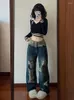 Jeans pour femmes MODX Vintage Ripped Femmes Grunge 90s Esthétique Gyaru High Street Style Baggy Denim Pantalon Y2k Streetwear Mode coréenne