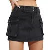 スカート女性の短いスカートワークボタンハーフデニムポケット付きスカートシャツファッション印刷Tシャツ2024