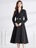 Women's Trench Coats Autumn Winter Fashion Women Notched Long Sleeve Diamond Buttons Vintage Elegant Ladies Overcoat