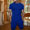 Été 2024 2 pièces hommes T-shirt à manches courtes + manches courtes 2 pièces vêtements de sport hommes solide gymnase fitness vêtements de sport 240221