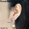 Stud Earrings Clear Cubic Zirconia Pearl For Women Girls 585 Rose Gold Color Geometric Pendant Fashion Jewelry Gifts KGE143