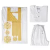 H D African Clothes for Men Traditional Bazin Riche Embroidery White Clothing Men 3 PCS Set Wedding Party Occasion Dress Dashiki 240220