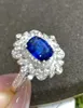 Anéis de cluster LR Blue Sapphire Ring 1.42ct Real Pure 18 K Natural Unheat Royal Gemstone Diamonds Stone Feminino