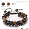 Bracelet de perles de lave en œil de tigre fait à la main, diffuseur d'huile essentielle, double rangée de perles de pierre de guérison naturelle, livraison directe réglable J Dhou8