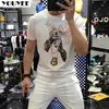 メンズTシャツメンズTシャツ輝く豪華なホットファッションマンストリートウェアカジュアルショートスリーブティーマーセル化綿高品質の男性トップJ240221