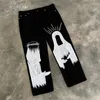 Jeans pour hommes Y2K Harajuku Vêtements Vintage Imprimer Hip Hop Tendance Américain Noir Hommes Femmes Street 2024 Gothique Casual Baggy