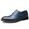 Klänningskor Officiellt mode 2024 Men's Point Leather Black Blue Brown Oxford Casual 789