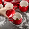 Tazze Regalo di Natale Tazza d'acqua in ceramica Babbo Natale Pupazzo di neve Tazza festiva rossa con coperchio Cucchiaio Tazze da caffè Alce albero