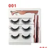 False Eyelashes 3 Pairs Magnetic Eyelashes False Lashes Addliquid Eyeliner Addtweezer Eye Makeup Set 3D Magnet Natural Reusable No Glu Dh4Kl