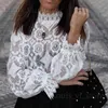 Women's Blouses Shirts Lace Women Blouses Casual Solid Half High Collar Hollow Out White Shirt Embroidery Loose Womens Tops And Blouses Spring Tunic T240221