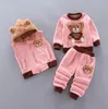 Bebê menino roupas outono e inverno puro algodão grosso quente casual camisola com capuz dos desenhos animados bonito urso três peças terno da menina do bebê good4905390