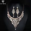 Indietro Gioielli vintage Orecchini e collane Set di gioielli da sposa Shinestone Crystal Cz Accessori di lusso per feste D020